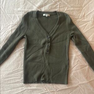 Madewell Green V-Neck Sweater Lightweight Knit